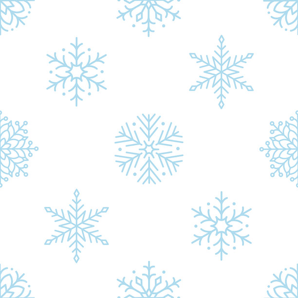 可爱的简约雪花无缝图案。节日冬季假日设计，适用于圣诞节、新年。非常适合横幅、壁纸、包装纸、背景、卡片、海报。矢量插画图片下载