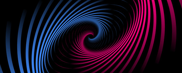 深邃空间中的3D蓝红条纹抽象背景，带有发光的弯曲形状效果装饰。现代图形设计元素，螺旋线风格，适用于网页横幅、传单、卡片或宣传册封面图片下载