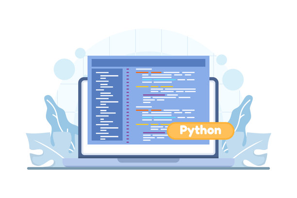 电脑屏幕上的 Python 编程语言代码。用于软件开发、编码、编程和技术教育的矢量插图。图片下载
