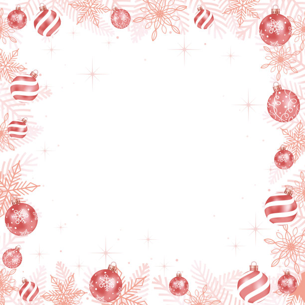 带有圣诞球和雪花元素的优雅方形边框插画图片下载