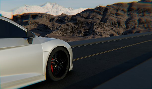 汽车车轮，路边视角，道路，公路，三维插画。图片下载