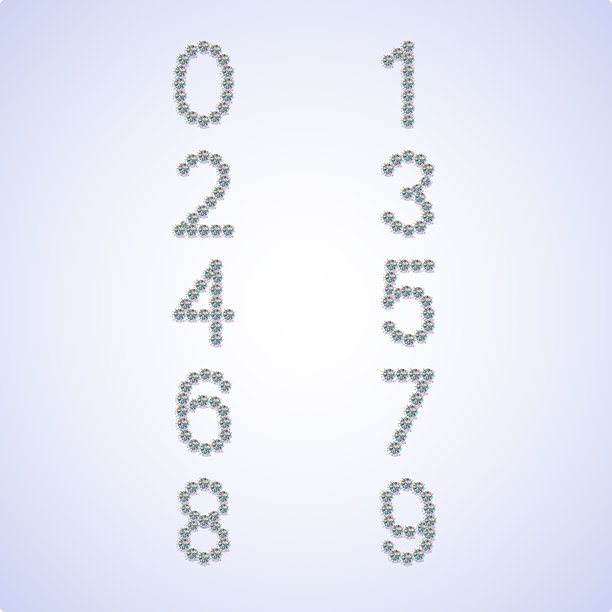 奢华水晶钻石数字组合，矢量插画，孤立在阴郁背景上。图片下载