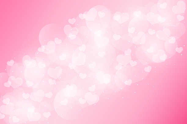 粉色渐变背景心形和圆点散景光效元素，爱心情人节主题横幅矢量插画模板图片下载