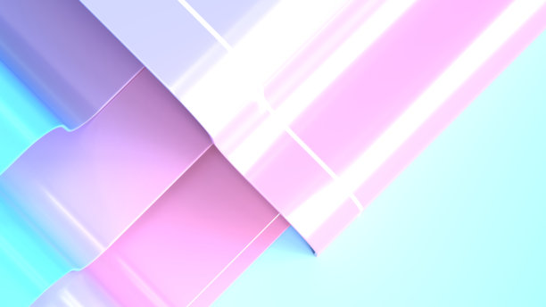 现代柔和渐变几何背景。透明粉彩色缎带壁纸的抽象数字插画。极简主义粉色和蓝色三维构图，带有光滑的亮面图片下载