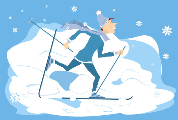 雪。年轻滑雪者插画图片下载