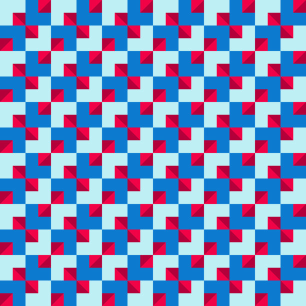 浅蓝色背景上由蓝色方块和鲜艳深红色三角形组成的图案图片下载