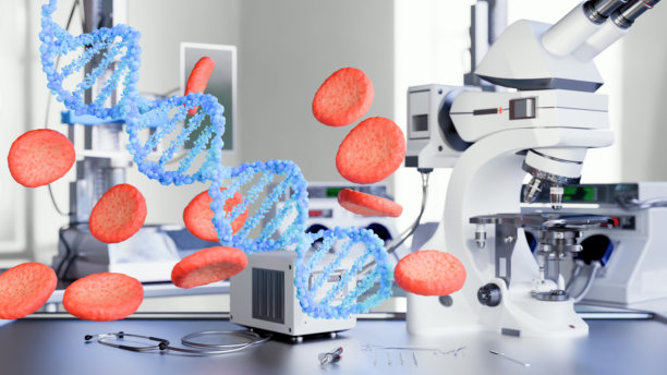 现代研究实验室工作站中的先进DNA技术，全息DNA模型，人工智能基因组分析，遗传性疾病，基因疗法 4K素材视频图片下载