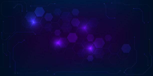 抽象科技背景矢量插画，包含六边形网络。未来科技概念。图片下载