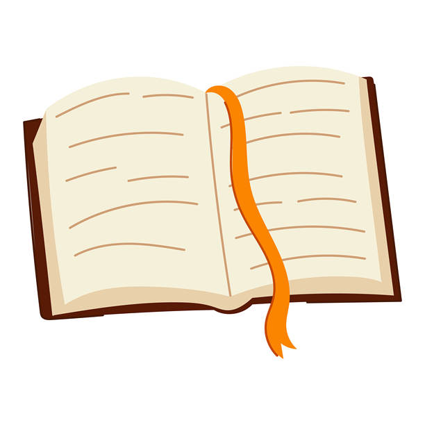 打开的书籍，带有橙色书签的插画图片下载