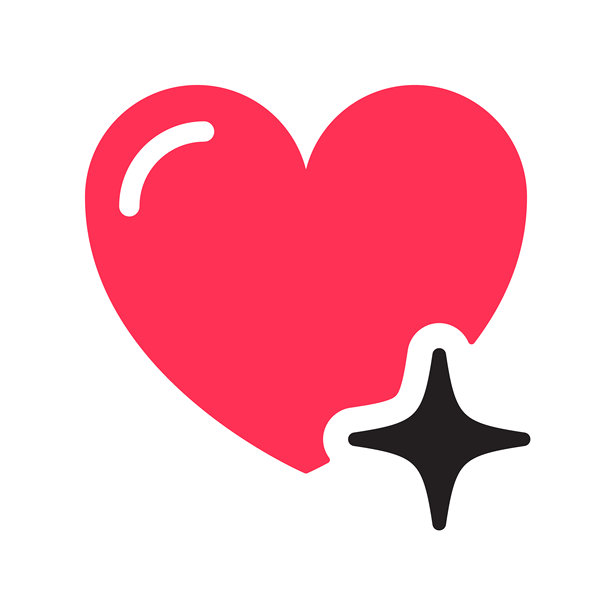 带星星和闪光的爱心图标，红黑色心形标志，象征爱、浪漫、节日、情人节。矢量插画，描边可编辑，扁平化设计装饰元素。图片下载