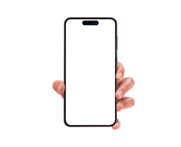 特写：一只手展示带有空白屏幕的智能手机，在白色背景上孤立。高质量的影棚拍摄。适用于科技、商业、金融、广告、公共关系和生活方式主题的概念。图片下载