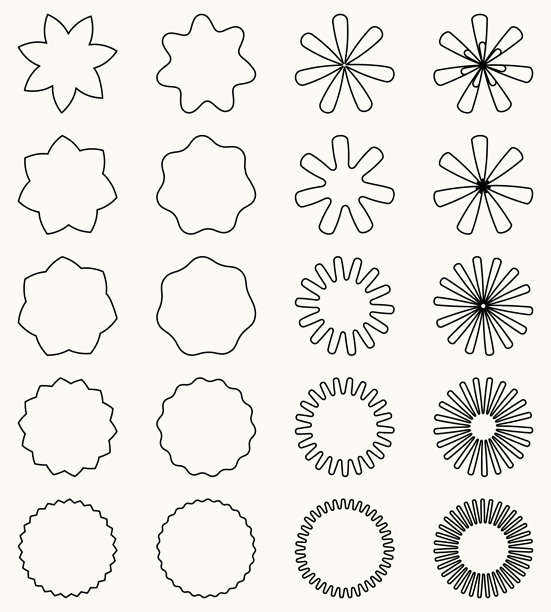 圆圈和星星的轮廓。用于海报、书籍封面、相框、礼品卡、杂志的线性扁平化设计元素集。简约的极简线条艺术对象。矢量插画图片下载