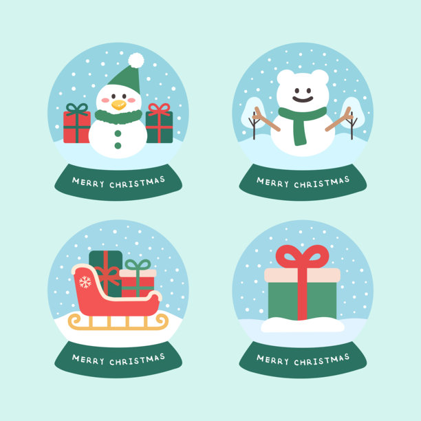 可爱的圣诞雪球插画套装图片下载