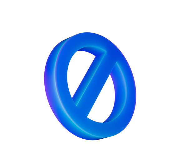 一个发光的蓝色禁止图标，带有斜杠，象征着限制。三维插画图片下载
