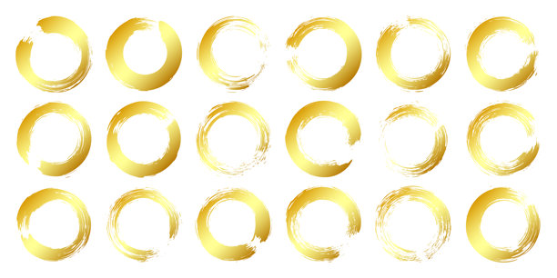 金色颓废圆圈、笔触、线条、墨迹污点、手绘涂鸦形状。手工素描痕迹、丙烯颜料污渍、炭笔条纹。油漆纹理、干刷效果。矢量插画图片下载