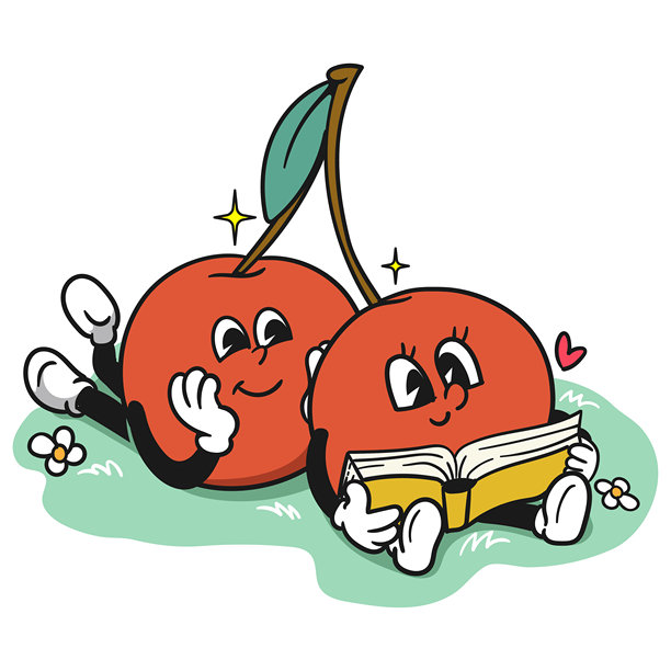 可爱樱桃吉祥物读书卡通插画图片下载