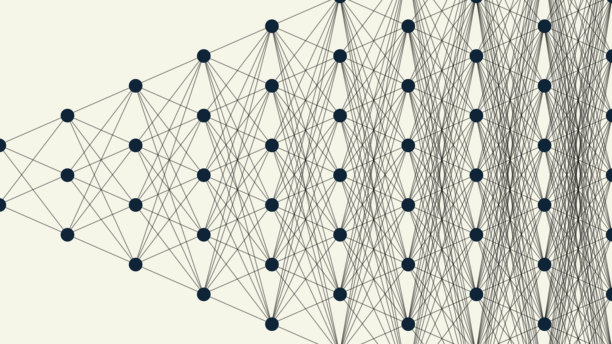 白色背景上的神经网络结构，节点和层级清晰，展示了深度学习、人工智能创新和现代计算技术。图片下载