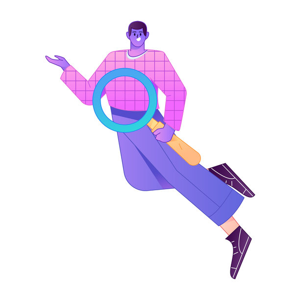 一个人拿着放大镜搜索、研究和观察的矢量插画图片下载