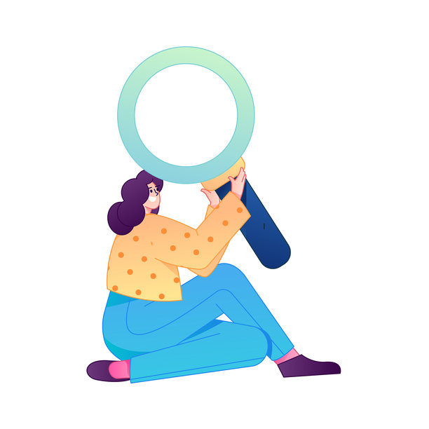 矢量插画，一个人拿着放大镜搜索、学习和观察。图片下载