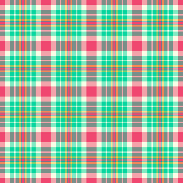 餐桌纺织品面料矢量图，日式纹理格纹背景。青色和薄荷色绘画无缝苏格兰格子图案。图片下载