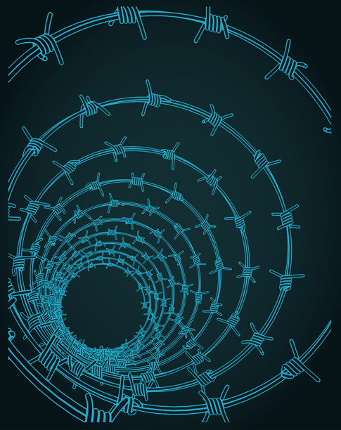 盘绕的带刺铁丝特写插画图片下载