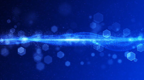 明亮的蓝色抽象几何科技动感波浪六边形背景 4K 素材图图片下载