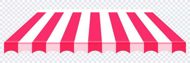 条纹屋顶遮阳篷，遮阳。咖啡馆、商店或餐厅正面窗帘。加盟店雨棚。矢量插画图片下载