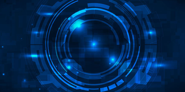 用于横向展示界面的未来屏幕显示矢量插画，带有光学屏幕和网格线电路装饰的数字元素。未来的数字创新和科技概念。图片下载