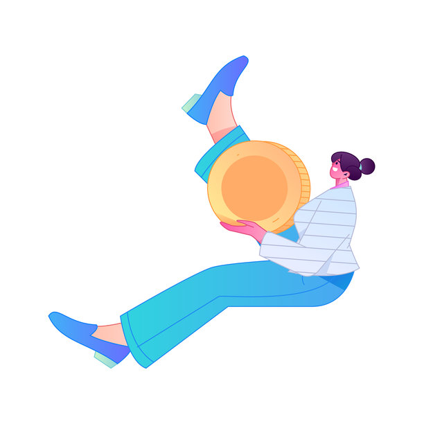 专业素描插画，描绘一个人物手持金币，并展现其身体动作。图片下载