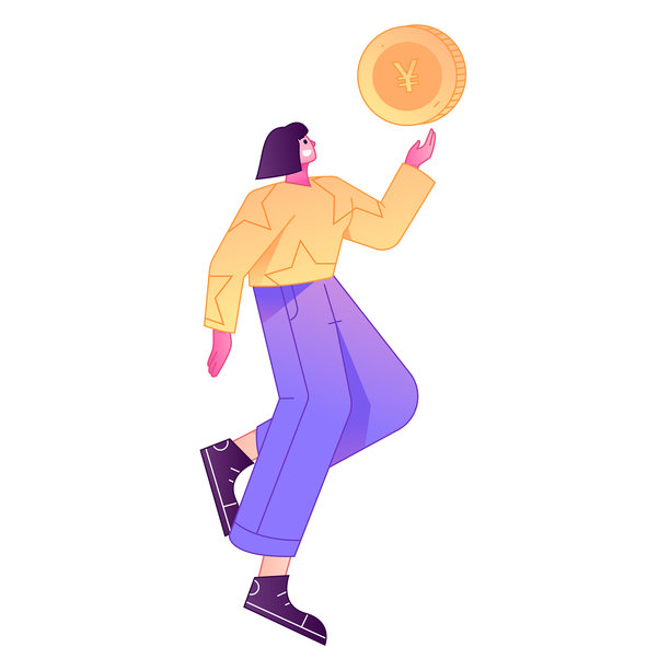 专业素描插画，描绘一个人体动作的形象，手中拿着一枚金币。图片下载