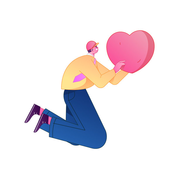 一位人物手捧爱心，象征分享关爱的浮雕插画。图片下载