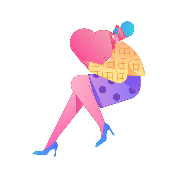 一名人物手捧爱心，象征着分享关爱的浮雕插画。图片下载