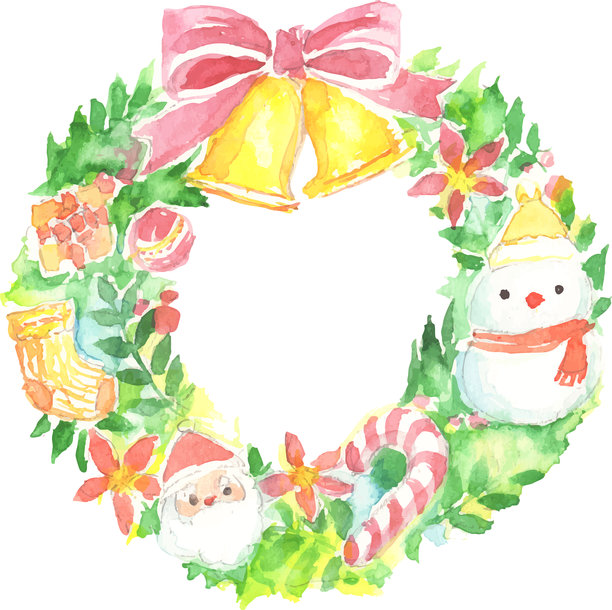 圣诞花环水彩插画，矢量图图片下载