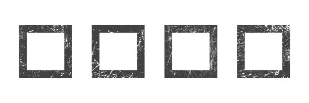 一组颓废风格相框。黑色方形照片边框集合，带有刮擦、飞溅、污垢纹理，用于复古设计或照片叠加。复古矢量插画。图片下载