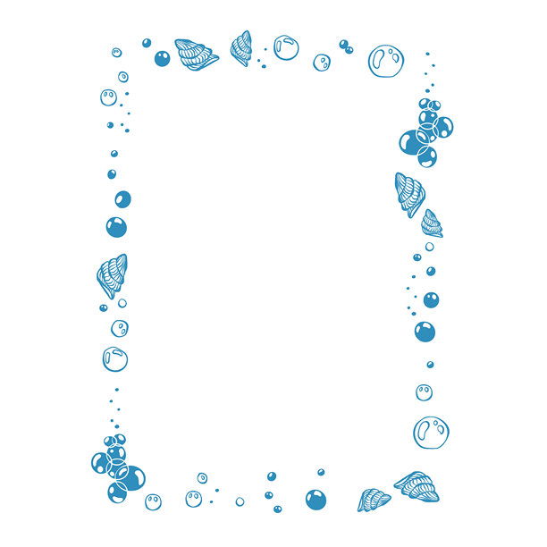 海螺和气泡的涂鸦画框。以海滨度假为主题的画框。矢量插画图片下载