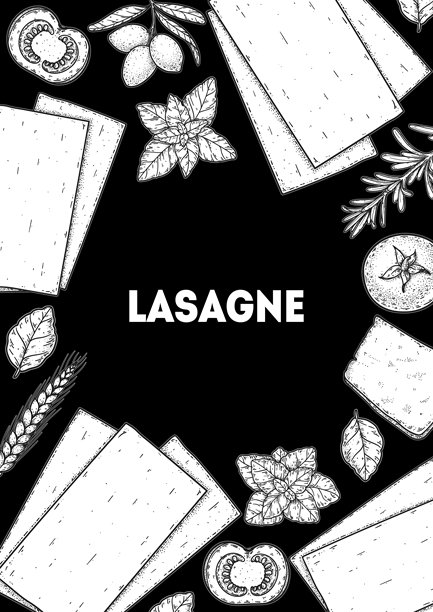 意大利传统意面手绘草图，千层面框架。意大利食品，主食。矢量插画，俯视视角，用于包装、菜单背景。非AI生成。图片下载