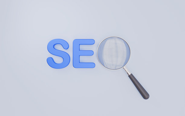 放大镜聚焦在SEO这个词上，三维插画图片下载