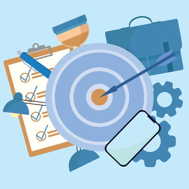 商业元素构图：公文包、待办事项清单、手机，扁平化插画图片下载