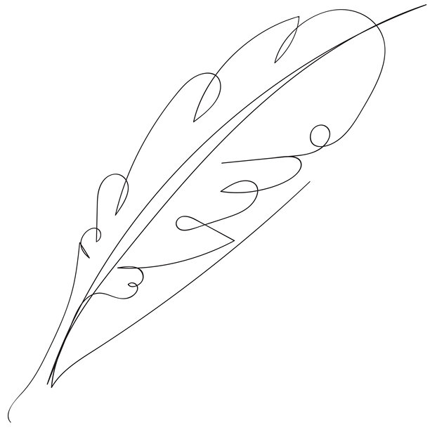 单线条绘画，描绘一张纸、一支羽毛笔和一个墨水瓶，充满典故。世界诗歌日。连续线条图形插画。图片下载