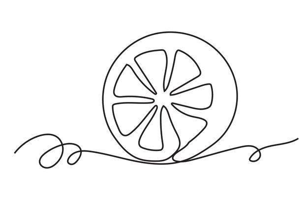线条艺术橙色热带水果插画。曲线连续线条涂鸦艺术。可编辑的黑色轮廓线墨水。异域风情维生素健康食品概念图片下载