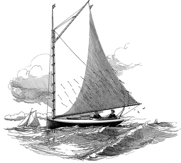 古董插画 - 两人乘坐小型帆船图片下载