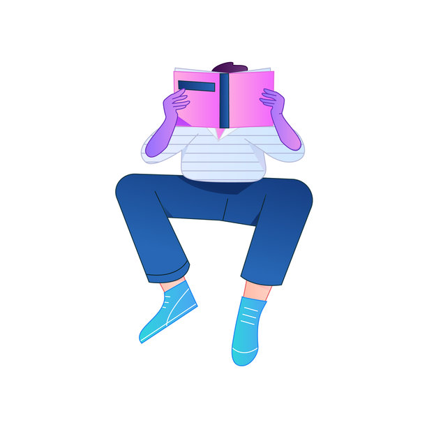 矢量渐变插画：一个角色正在读书。图片下载
