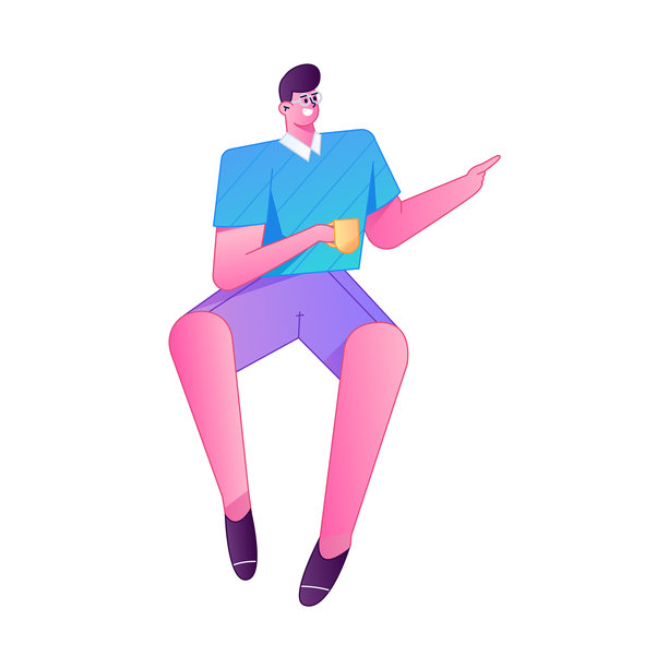 人物坐姿，网络矢量渐变插画图片下载