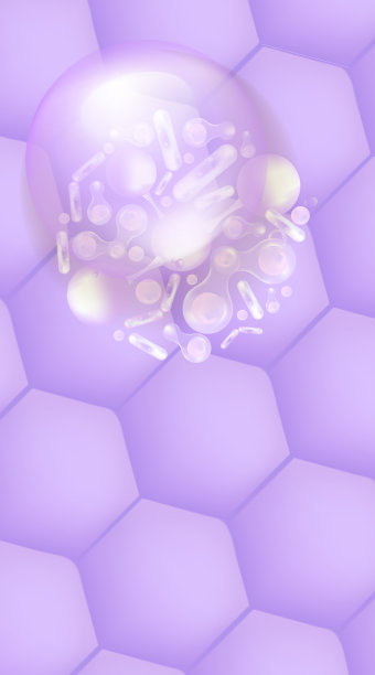 益生菌和透明质酸护肤精华广告，紫色胶原蛋白和维生素精华滴剂，带有可供使用的化妆品广告背景插画矢量图。图片下载