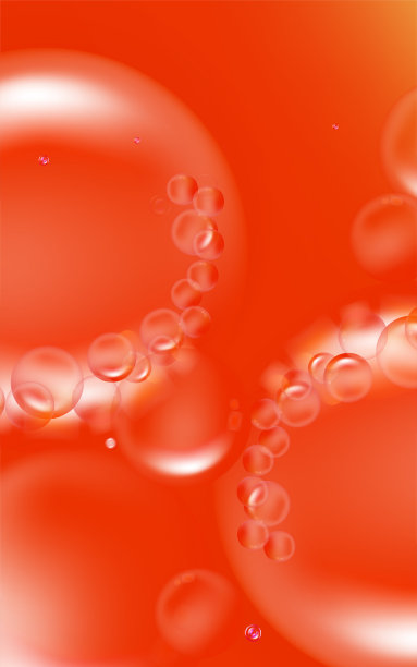 透明质酸护发护肤精华广告，红色胶原蛋白精华滴落于皮肤细胞上，背景为化妆品广告，可供使用，插画矢量图。图片下载