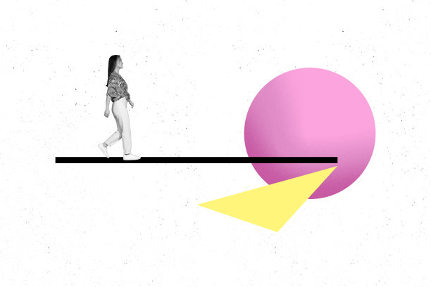 快乐女商人的横幅海报照片拼贴，展示几何图形、进步、目标、成就、机遇和发展图片下载