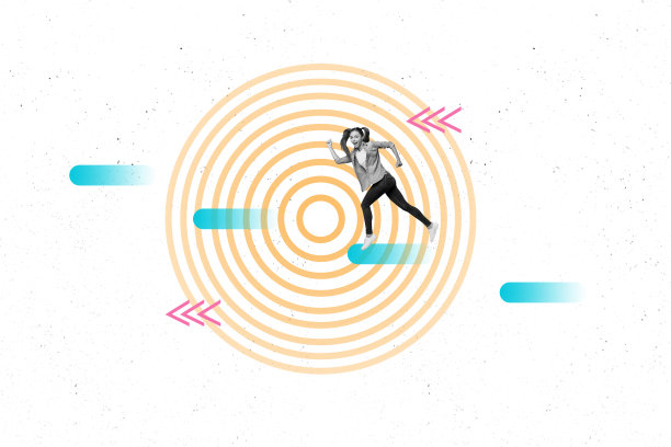 快乐商人奔跑、瞄准目标、达成成就、进步、机遇、机会、发展的素描横幅三维弹出照片拼贴图片下载