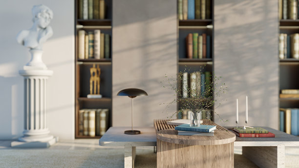 大型豪华现代明亮内饰客厅模型插画三维渲染图图片下载