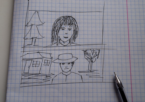 手绘笔记本上的人物照片图片下载