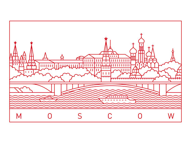 莫斯科城市天际线矢量插画。线条艺术城市景观图片下载